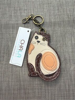 Chala Cat Coin Purse Bag Charm in Cream, Brown & Peach